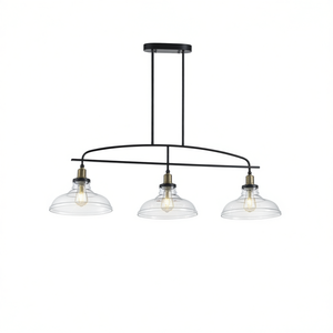 โคมไฟระย้าอุตสาหกรรม 3 ดวง ขนาด 45 นิ้ว โครงเหล็กสีดำ โคมแก้วใส ปรับความสูงได้ สไตล์โมเดิร์นฟาร์มเฮาส์ - Product Image 1