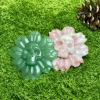 Figura Decorativa Gótica de Piedra Natural Tallada en Cristal con Flores y Calaveras en el Centro, Adorno Artesanal de Reiki