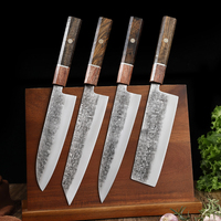 Set Pisau Chef 4 Pcs dari Baja Anti Karat 5cr15 MoV dengan Gagang Kayu Oktagonal, Termasuk Pisau Kiritsuke, Santoku, dan Nakiri