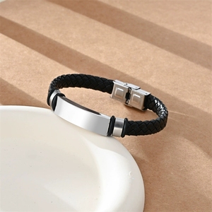 <span class=keywords><strong>Bracciale</strong></span> da <span class=keywords><strong>Uomo</strong></span> in Acciaio Inox con Incisione Personalizzata, Corda Intrecciata in Pelle, Braccialetto ID in Silicone - Product Image 4