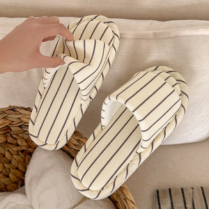 Wholesale Cotton Linen Material Round Toe Home <b>Slippers</b> Striped Printed Style <b>Slippers</b> Home <b>Slippers</b> - Product Image 4