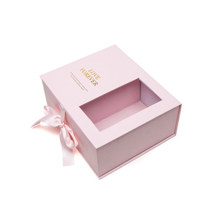 Custom Logo pink exquisite creative window rectangular flower box flower soap packaging gift box with ribbon