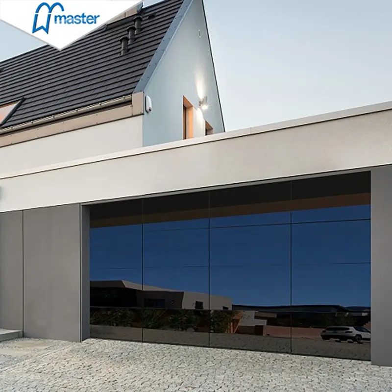 Mestre bem novo design moderno de alumínio temperado vidro vidro porta da garagem preço de porta espelho plexiglass painel portas de garagem