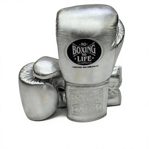 ถุงมือชกมวย No Boxing No Life สีเงิน แบบผูกเชือก สำหรับฝึกซ้อมและแข่งขัน  หนังวัวแท้สำหรับผู้ใหญ่ ถุงมือชกมวยสั่งทำพิเศษ ทำด้วยมือ - Product Image 1