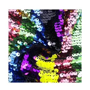 100% polyester dentelle tissu avec 5mm paillettes rayure broderie coloré arc-en-ciel paillettes brodé motif tissé pour une utilisation de mariage