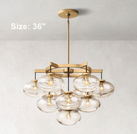 Lustre en verre soufflé de style américain Hangxuan, 48 pouces, hauteur réglable, style antique, en laiton, avec bulles de verre sphériques, pour salon
