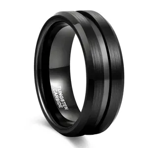 hot sale jewelry design 8mm tungsten steel black plated tungsten steel ring for men