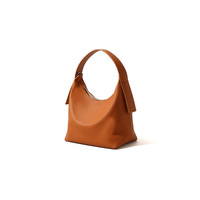 Tas Selempang Kulit Asli Wanita Vintage 2025 Warna Solid Model Hobo dengan Ritsleting Kapasitas 1-1.9L