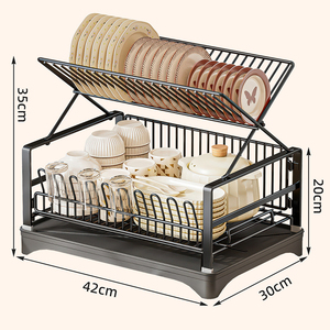 Égouttoir à vaisselle de cuisine à 2 niveaux au design élégant, <span class=keywords><strong>support</strong></span> pour brosses à vaisselle et ustensiles de chef, avec plateau de récupération des eaux - Product Image 6