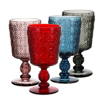 Samlife-RW19016 Verres à vin texturés vintage en verre coloré gaufré rétro personnalisés en gros