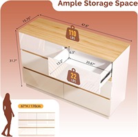 Cómoda Moderna de Madera con 6 Cajones, Acabado Blanco Brillante y Tapa Marrón para Dormitorio