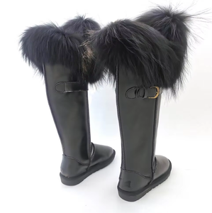 เสื้อโค้ทหนังขนฟูและรองเท้าบูทยาวถึงเข่าสุนัขจิ้งจอกหนังแท้เสื้อผ้าเข้าชุดสำหรับผู้หญิงแฟชั่นหรูหราฤดูหนาว - Product Image 5