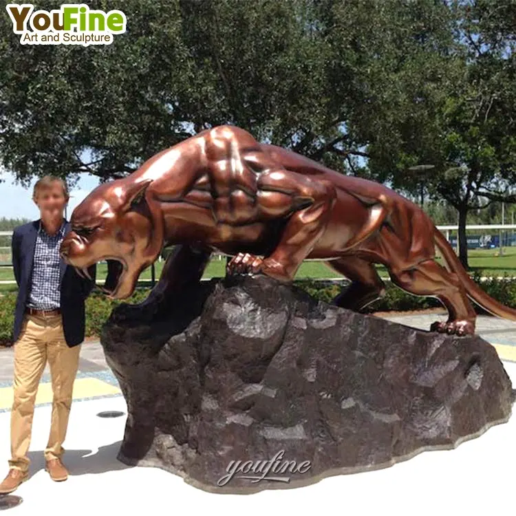 Statue de grande taille en Bronze moderne, Statue de mascotte Panther Cougar, parc de jardin extérieur