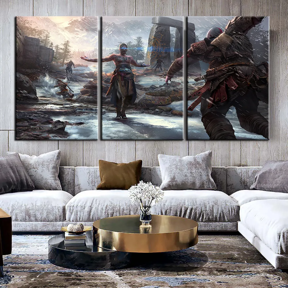 3 Pieces God of War Game Painting Wallpaper Living Room Decor Canvas Artwork Bedroom Decor Background Stickers Birthday Gifts