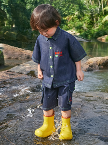 Ensemble de vêtements d'été en denim bleu à col pour bébés garçons, 2 pièces, avec boutons et broderies colorés, anti-boulochage - Product Image 2