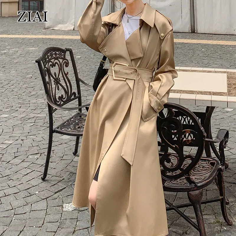 2020 nouvelle mode personnalisé coupe-vent mélange double boutonnage vestes classique longue imperméable longue femmes trench-coat