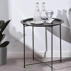 Cheap Living Room Furniture Tray Small Round Table Modern Metal Black Folding Round Coffee Table Side Table