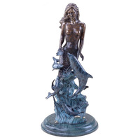Statue de sirène et de dauphin en bronze, finition artisanale, pour décoration de bord de piscine, statue de jardin commémorative, contrôle qualité