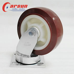 Roulettes industrielles robustes Carsun rouges galvanisées de 6 pouces, roues en acier polyuréthane, roulements à billes en nylon de 150 mm de diamètre, OEM - Product Image 3
