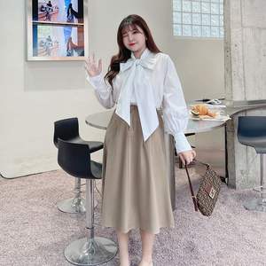 Blusa Blanca de Talla Grande con Lazo de Cinta y Mangas Farol, Camisa de Algodón de Color Sólido para Mujer, Uso Diario N8293 - Product Image 2