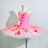Gaun Tutu Balet Klasik Sleeping Beauty Profesional untuk Wanita Dewasa, Aplikasi Bunga Buatan Tangan, Rok Tulle Kaku