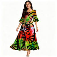 Vente en gros directe, robe longue à manches évasées pour femme, design tribal polynésien Elei, personnalisée, écologique, mode décontractée