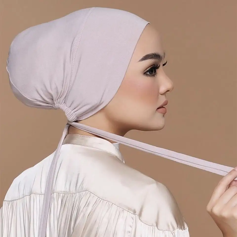 Elastic Tied Solid Color Adjustable Nude Under Scarf Hijab Cap Head Bonnets Scarves Muslim Islamic Inner Hijab Hat For Women