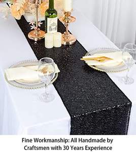 Chemin de table à paillettes noires de 12x72 pouces Couverture de table à paillettes scintillantes pour réception de mariage Table d'événement de <span class=keywords><strong>vacances</strong></span> - Product Image 3