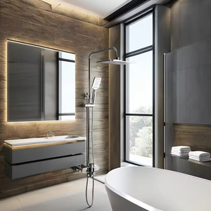 Robinet de douche à effet pluie chromé contemporain <span class=keywords><strong>Fixation</strong></span> à main Double poignée Laiton poli Céramique Pause douce Ensemble de douche à effet pluie - Product Image 4