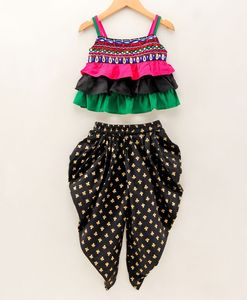 Twisha – Ensemble élégant pour filles, haut brodé superposé et pantalon dhoti imprimé noir (6 mois à 14 ans) - Product Image 1