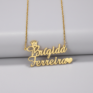 Collier personnalisé avec 2 noms, pendentif couronne en diamant populaire, lettre, acier inoxydable plaqué or, lien hip hop, femme, homme - Product Image 1