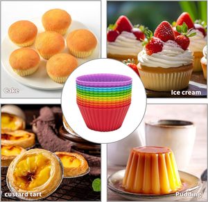 Moules à muffins ronds en silicone réutilisables, très vendus, arc-en-ciel, colorés, outils pour <span class=keywords><strong>cupcakes</strong></span>, qualité alimentaire, pour la cuisine, la pâtisserie, les moules à gâteaux - Product Image 3