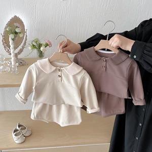 Set di abbigliamento da <span class=keywords><strong>bambina</strong></span> primavera e autunno abito stile occidentale grazioso completo tinta unita traspirante <span class=keywords><strong>pantaloni</strong></span> di pane due pezzi - Product Image 1
