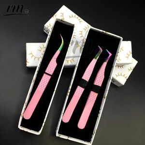 Nuevo Juego de Pinzas para Extensión de Pestañas con Punta Arcoíris, Pinzas para Pestañas de Alta Calidad con Caja de Cartón con Diseño de Pestañas - Product Image 1