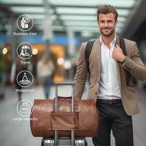 Sac de voyage en cuir PU vintage pour <span class=keywords><strong>homme</strong></span>, pliable, portable, <span class=keywords><strong>grande</strong></span> capacité, imperméable, avec logo personnalisé, pour vêtements, chaussures et costumes - Product Image 4