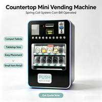 Mini distributeur automatique mural pour snacks et produits, avec distributeur à ressort spiralé et accepteur de pièces et billets.