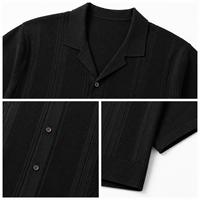T-shirt en tricot pour homme à texture verticale mixte, col campagnard, manches courtes, boutonné