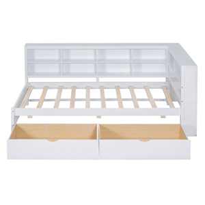 Modern Solid Wood Twin Size DayBed with 2 Drawers <b>Storage</b> Shelf <b>USB</b> Charging Ports White Bedroom Furniture - Product Image 4