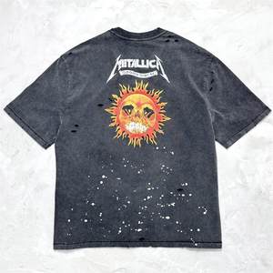 T-<span class=keywords><strong>shirt</strong></span> da uomo Liluuo con stampa digitale teschio fiammeggiante, girocollo, manica corta, oversize, 100% cotone, effetto vintage distressed, taglio cropped - Product Image 2