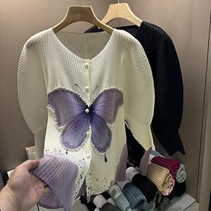 Haut de perle d'ongle imprimé avancé pour le tempérament de nouveau style des femmes, manteau à manches longues à col rond réduisant l'âge - Product Image 2