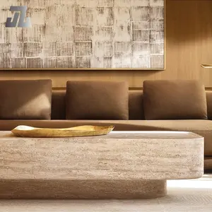 Custom Natural Beige Marble Block Calcite Travertine Stone Row Hotel Villa Tea/Coffee Table Top Graphic Design Dining Floor