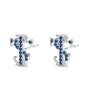 Stk Letter Full Diamond Stud Earrings 925 Sterling Silver Unisex Everyday Wear - Product Image 2