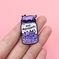 9 Stile Lustige Katzen-Emaille-Pins Set Niedliche Schwarz-Weiße Kätzchen-Anstecknadeln Anti-Depressivmittel-Dose Slogan Katzen-Brosche für Rucksack Jacke