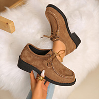 Mocassins en daim pour femmes, à lacets, à talon bloc épais, chaussures décontractées, mode vintage