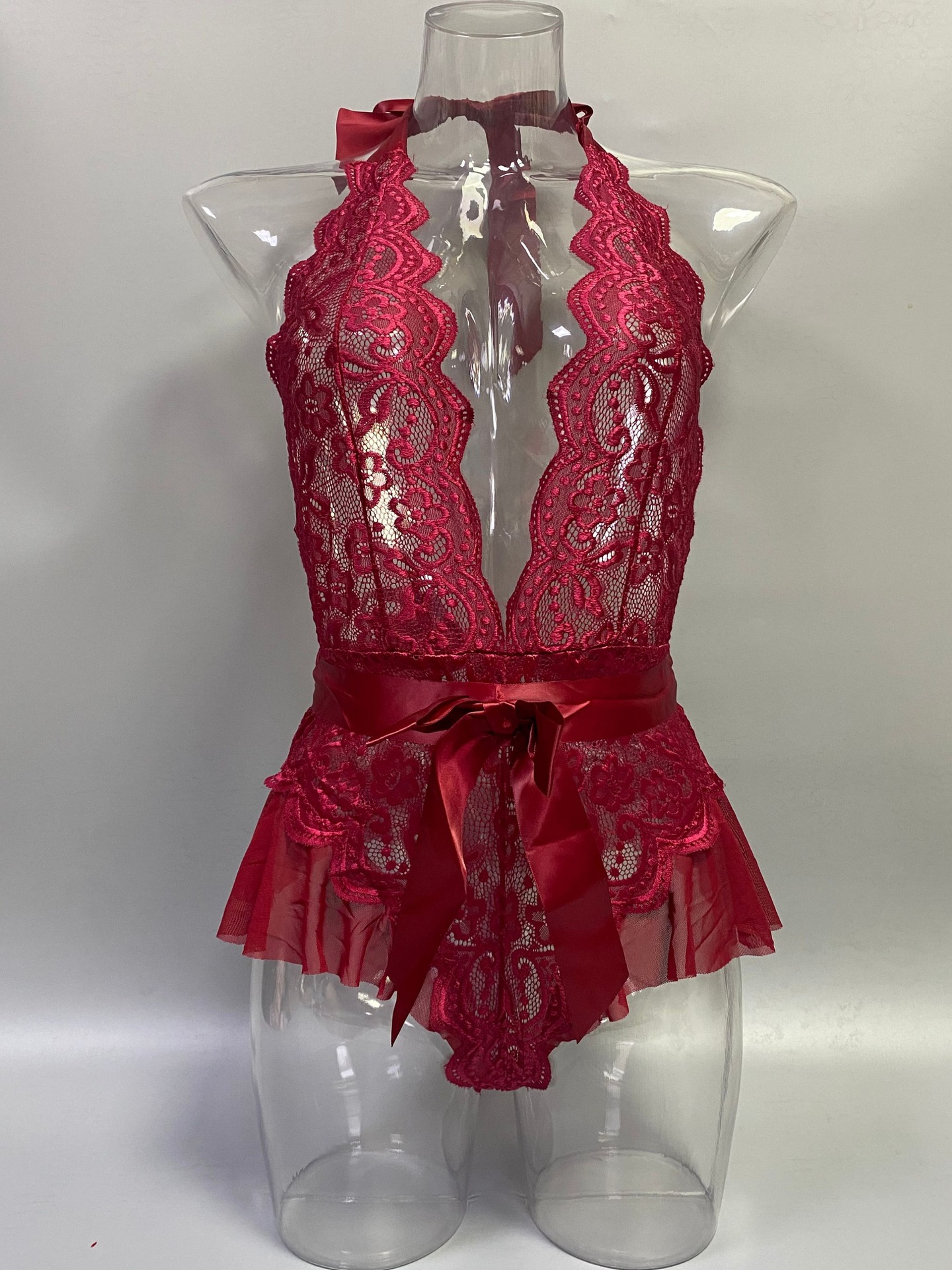 Wholesale Lady Transparent Thin Sexy Lingerie Hot Girls Erotic Deep V Shaped Bad Romance Lace Plunge Black Teddy  Underwear