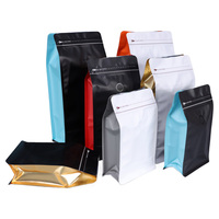 Sachet de café à fond plat avec logo personnalisé du fabricant, pochette pour grains de café avec valve et fermeture éclair, emballage pour poudre de thé