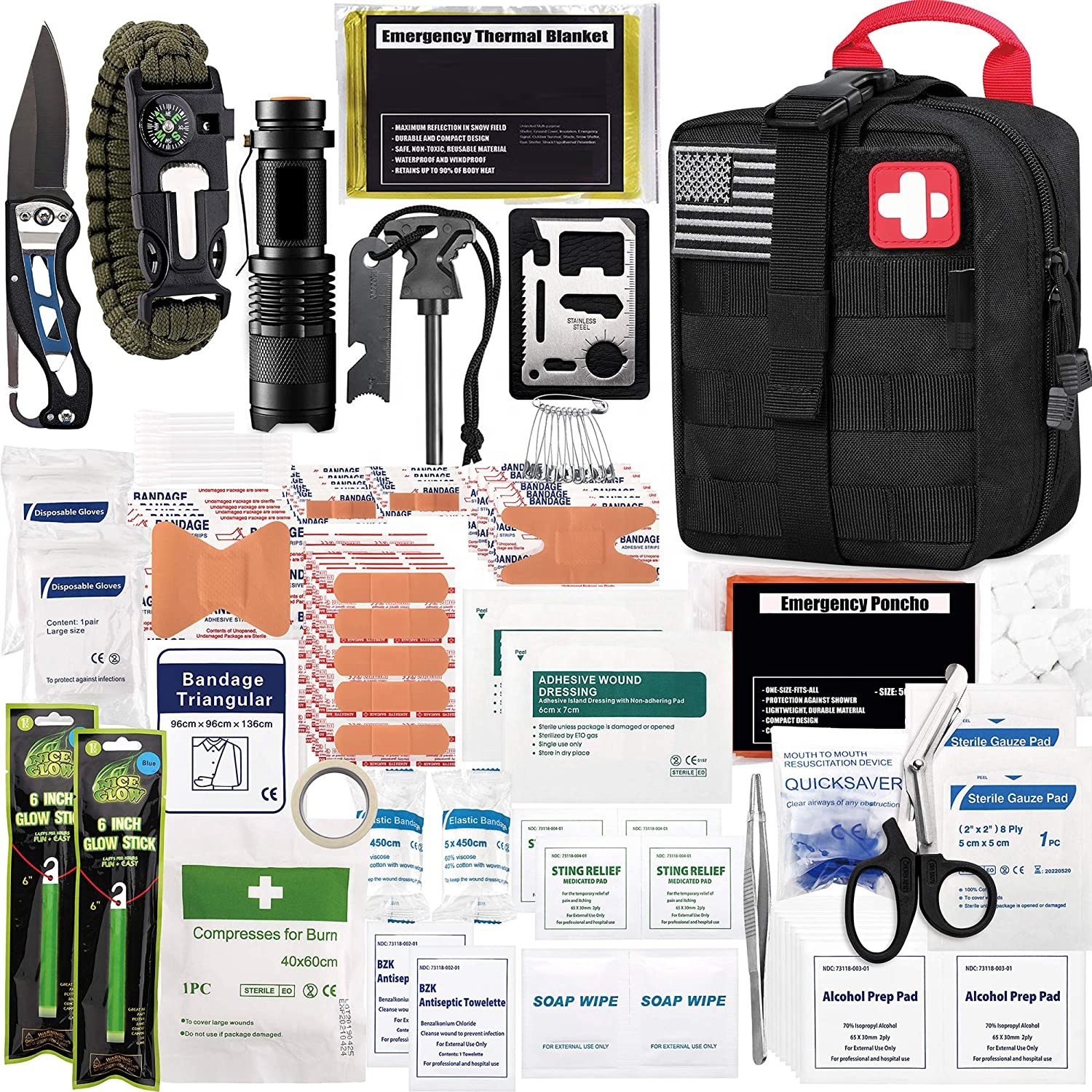 Factory Selling Travel Tactical Emergency Survival Kit Bag Camping Trauma Survival First Aid Equipment Kit With Medical Supplies