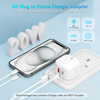 Chargeur USB C 20W avec prise UK, chargeur mural à charge rapide PD, adaptateur secteur à double port pour iPhone 11 12 13 14 15 PRO MAX