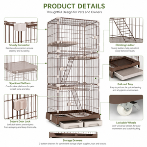 Grande <span class=keywords><strong>cage</strong></span> à chat d'intérieur à plusieurs niveaux avec plateformes et échelles pour parc de jeu pour animaux domestiques - Product Image 4