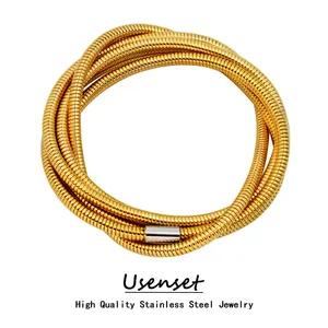 USENSET Trendy Stainless Steel Multi-Layer Spiral Bracelet Fashion 18K Gold Plated Jewelry High Quality Low MOQ